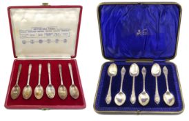 Set of six British Hallmarks silver spoons and a set of six teaspoons by Fattorinit & Sons