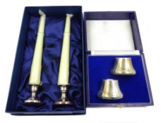 Shop stock: Pair of dwarf candlesticks with candles boxed and a pair of silver candle holders cased