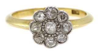 Gold old cut diamond daisy set ring, stamped 18ct Condition Report 3.