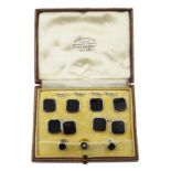 Set of Art Deco 9ct white gold and onyx shirt studs and pair cufflinks and one 18ct gold