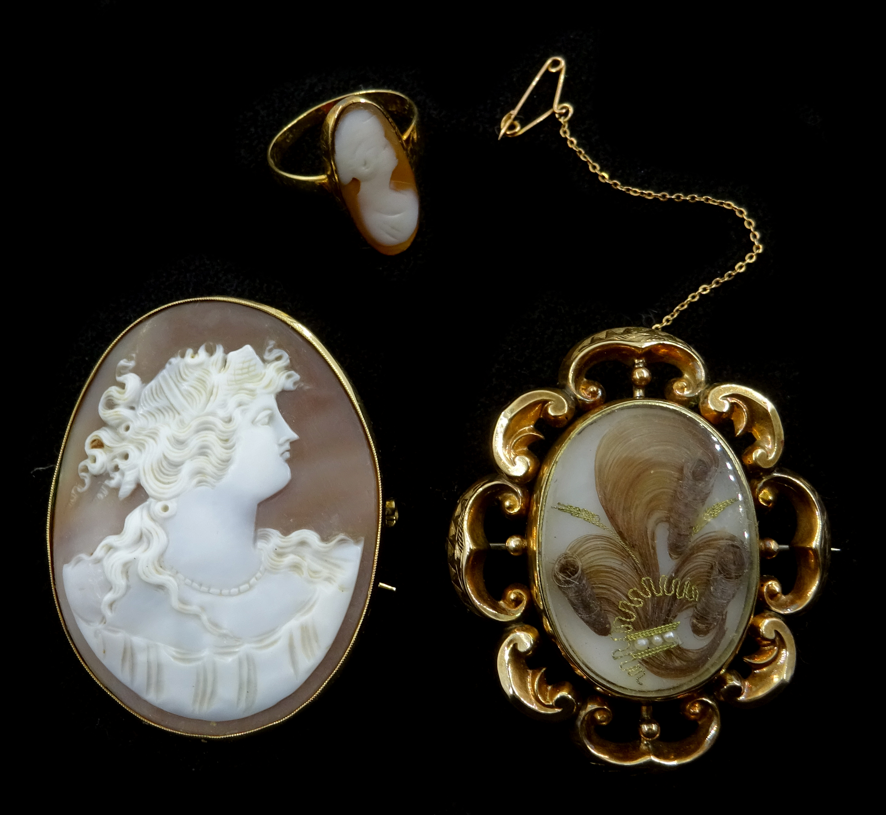 Gold mounted cameo brooch, Victorian gold mounted mounted mourning brooch,