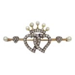 19th century intertwined witches heart bar brooch, beneath crown,