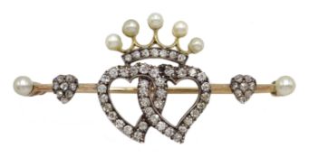 19th century intertwined witches heart bar brooch, beneath crown,