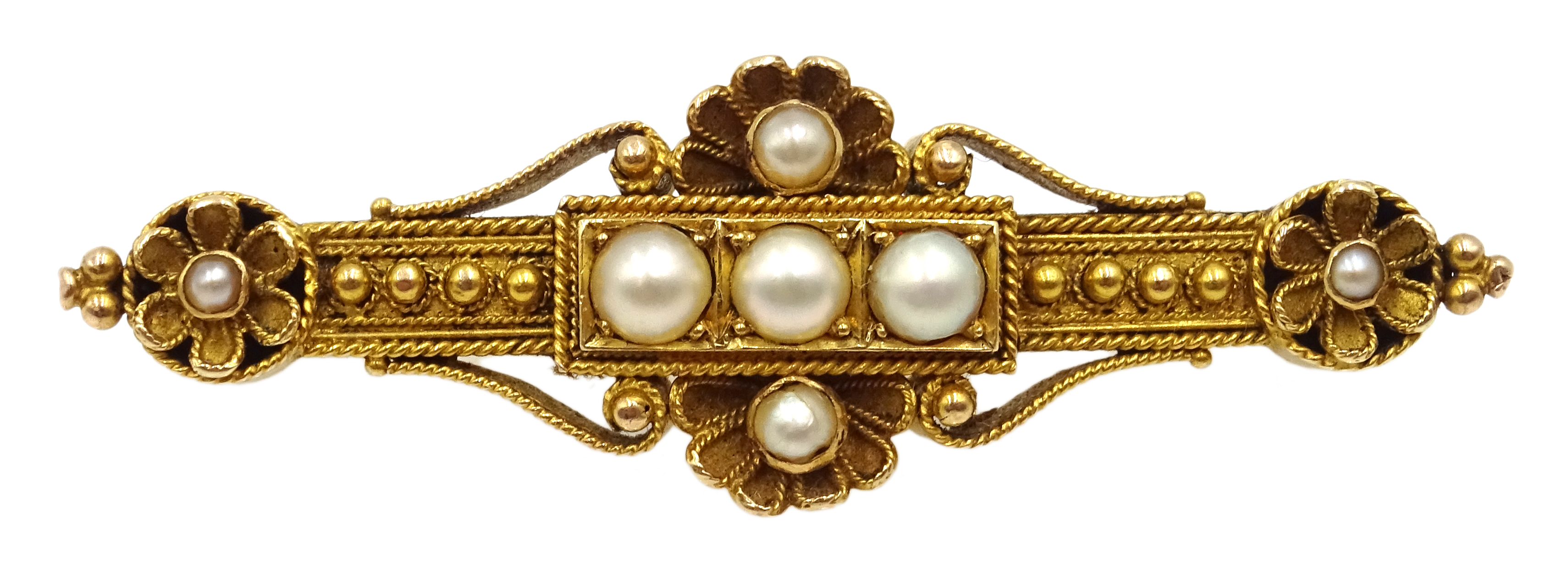 Victorian gold memorial brooch set with split pearls, - Image 2 of 4