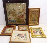 Four early 19th century and later needlework pictures,