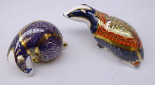 Two Royal Crown Derby paperweights: Moonlight Badger designed exclusively for the Royal Crown Derby