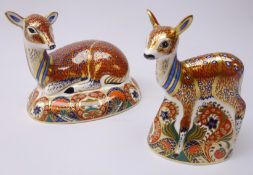 Two Royal Crown Derby Deer and Fawn paperweights,