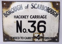 Borough of Scarborough Hackney Carriage plate No.36, 23cm x 16.