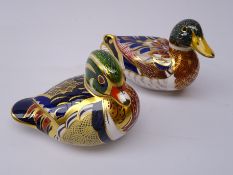 Two Royal Crown Derby paperweights: Mallard dated 1997, silver stopper and Carolina Duck dated 2000,
