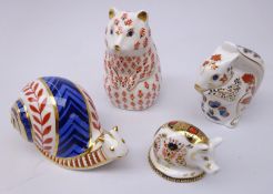 Four Royal Crown Derby paperweights: Squirrel dated 1991, Hamster & Imari Pig,