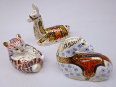 Three Royal Crown Derby paperweights: Llama designed exclusively for the Royal Crown Derby