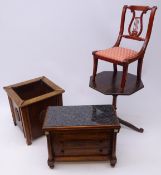 Three pieces of miniature furniture - three-drawer chest with column supports and simulated marble