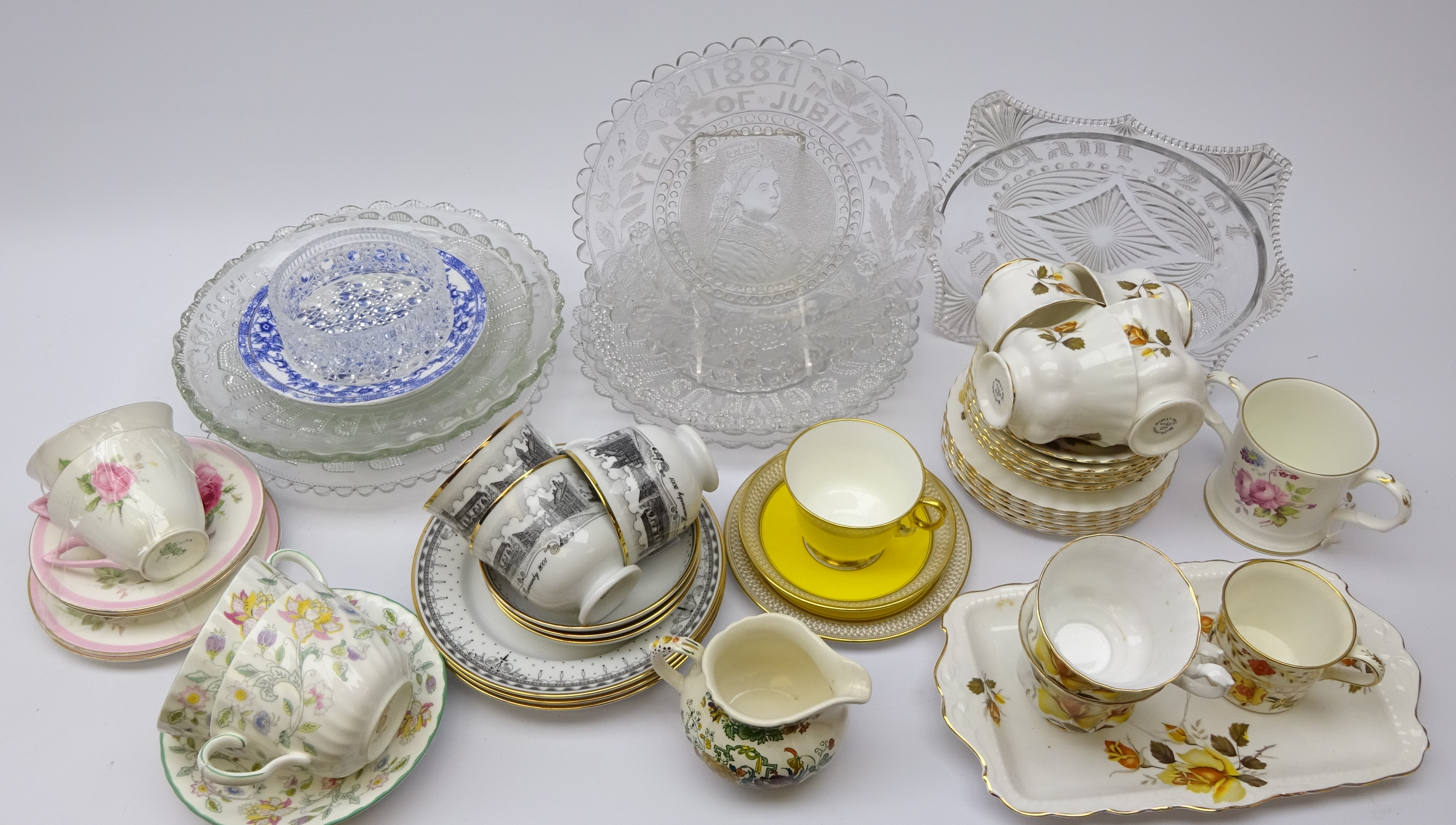 Collection of Victorian and later commemorative pressed glass plates,