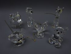 Six Swarovski crystal animals comprising Mouse, Elephant, Cat, tall Dog, Teddy Bear & Butterfly,