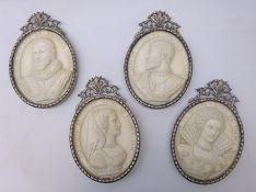 Set of four moulded plaques of oval form each with titled portrait of a French king or queen