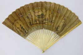 'The Celebrated Marlborough Song' late 18th century paper fan with plain ivory sticks published by