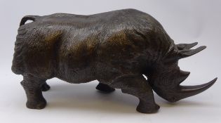 Large hollow cast bronze model of a Rhinoceros,