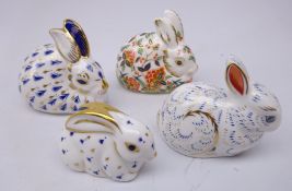 Four Royal Crown Derby Rabbit paperweights: Meadow Rabbit & Bunny designed exclusively for the