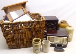 Vintage Ultra Bakelite cased radio, Bush Radio, stoneware water bottle, Apple Jam jar,