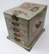 Chinese table top jewellery chest, four drawers with folding mirror top,