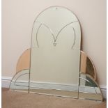 Art Deco style arched mirror, with two contrasting coloured panels, W106cm,
