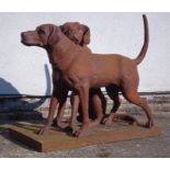 Pair cast iron dogs, one seated and one standing,