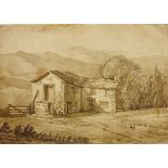 Attrib David Cox (British 1783-1859): Barn Study, pen and ink study unsigned,