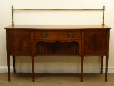 Edwardian inlaid mahogany serpentine front sideboard with brass rail,