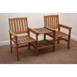 Traditional hardwood two seat love bench with central table,