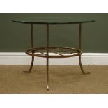 Wrought metal circular garden table, glass top, D65cm,