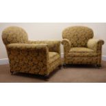 Pair Victorian upholstered armchairs,