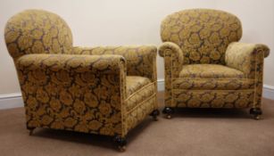 Pair Victorian upholstered armchairs,