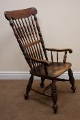 Victorian Lambert Hitchcock style elm Windsor armchair, shaped cresting rail,