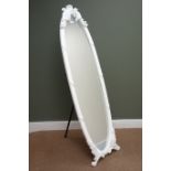 Ornate white finish dressing mirror with classical swag detail, H162cm,