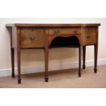19th century inlaid mahogany serpentine front sideboard, two drawers and single cupboard,