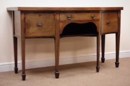 19th century inlaid mahogany serpentine front sideboard, two drawers and single cupboard,