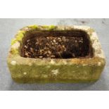 Rectangular stone trough planter with rough hewn sides, W71cm, H22cm,