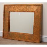 Acid washed copper framed mirror with bevelled plate, W90cm,
