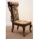 Victorian Prie-Dieu style rosewood chair, carved and pierced sides,