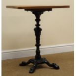 Early 20th century ornate cast iron pedestal table, black painted finish, W60cm,