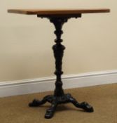 Early 20th century ornate cast iron pedestal table, black painted finish, W60cm,