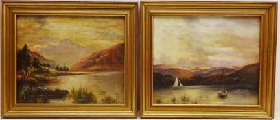 'Scafell Pike' and 'Langdale Fell', two 19/20th century oils on canvas one signed G Beattie,