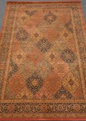Pair Shirvan style beige ground rugs, repeating borders, geometric patterned field,
