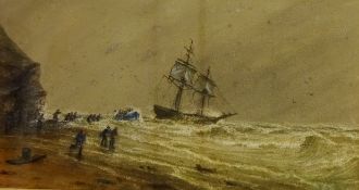 John Francis Branegan (British 1843-1909): 'Brig Ashore - Whitby' with the Lifeboat in attendance,