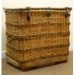 Large wicker basket, hinged lid, W90cm, H84cm,