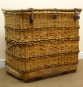Large wicker basket, hinged lid, W90cm, H84cm,