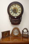 Victorian mahogany drop dial wall clock painted with an Alpine scene, H58cm,
