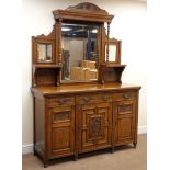 Victorian oak mirror back sideboard, floral carved cresting rail,