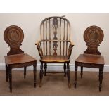 19th century ash and elm Windsor armchair, stick back with shaped and pierced splat,