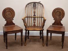 19th century ash and elm Windsor armchair, stick back with shaped and pierced splat,